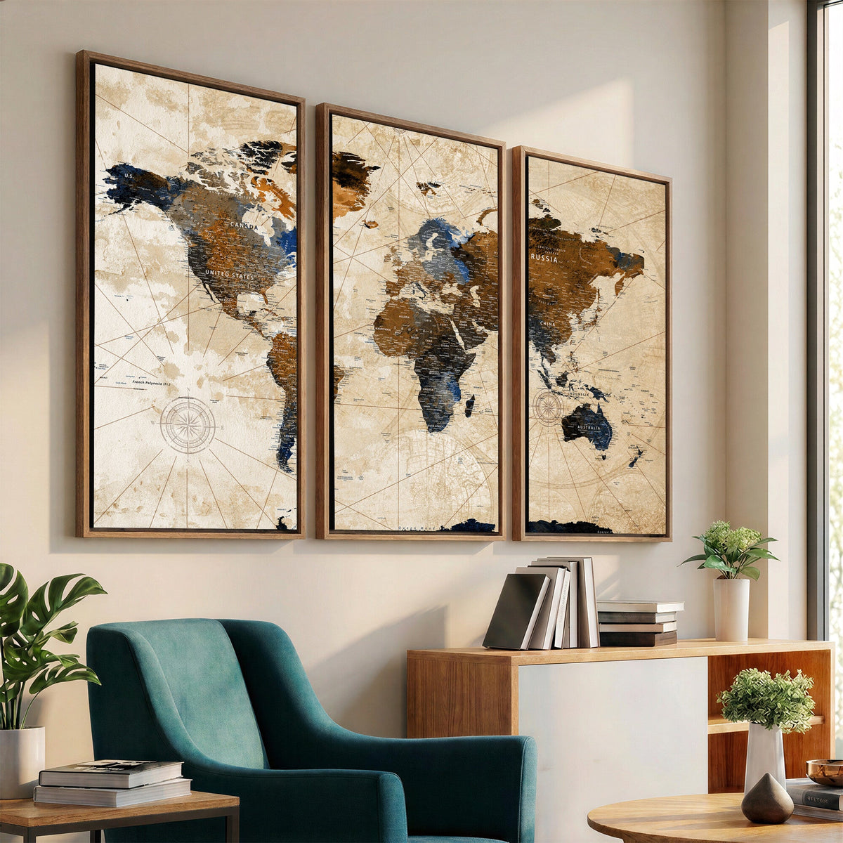 World Map Canvas Art Print | Framed Travel Map Wall Art