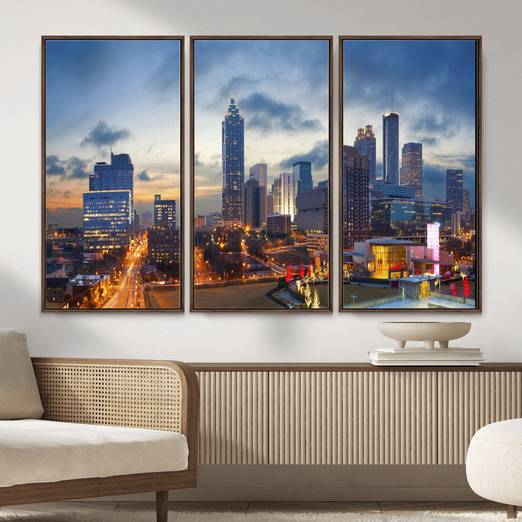 Atlanta Skyline Wall Art Canvas Print, Atlanta Downtown Night Cityscape