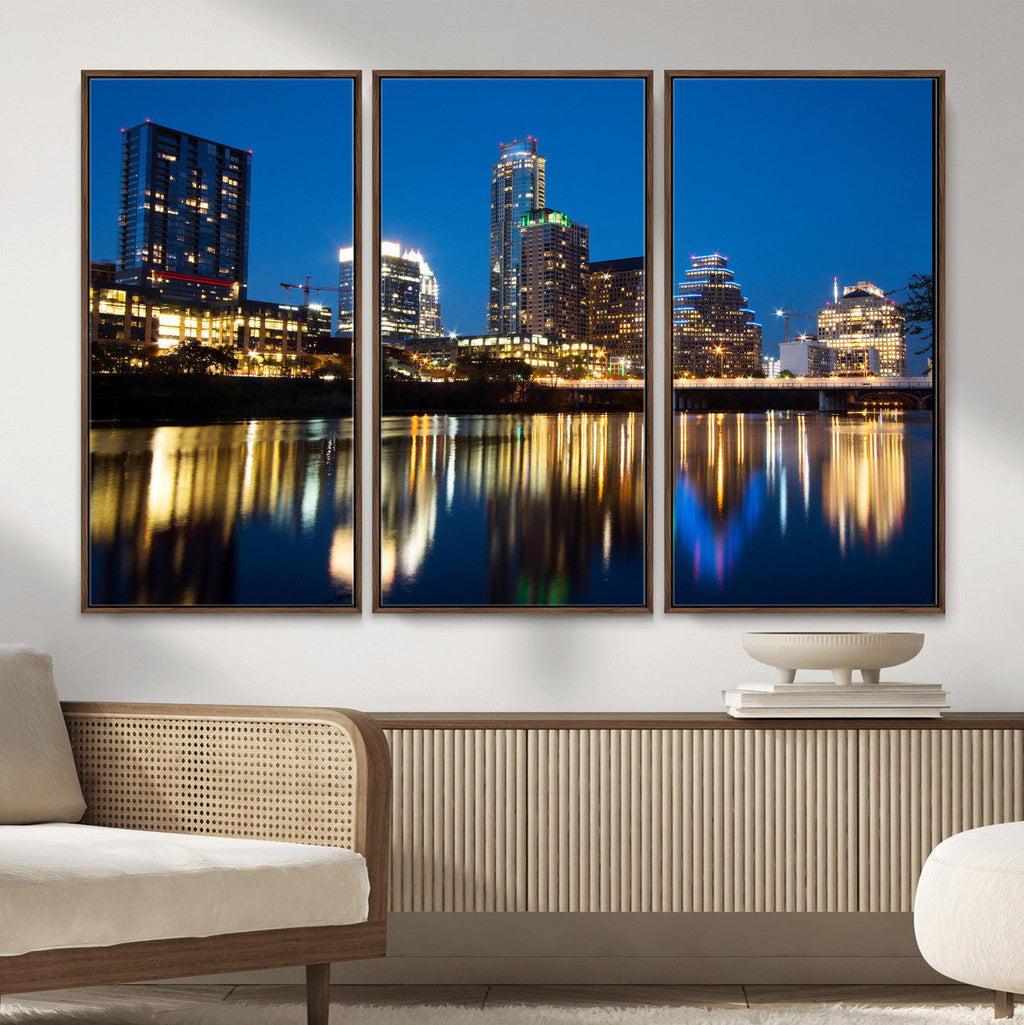 Austin Skyline Wall Art Canvas Print, Austin Downtown Night Cityscape