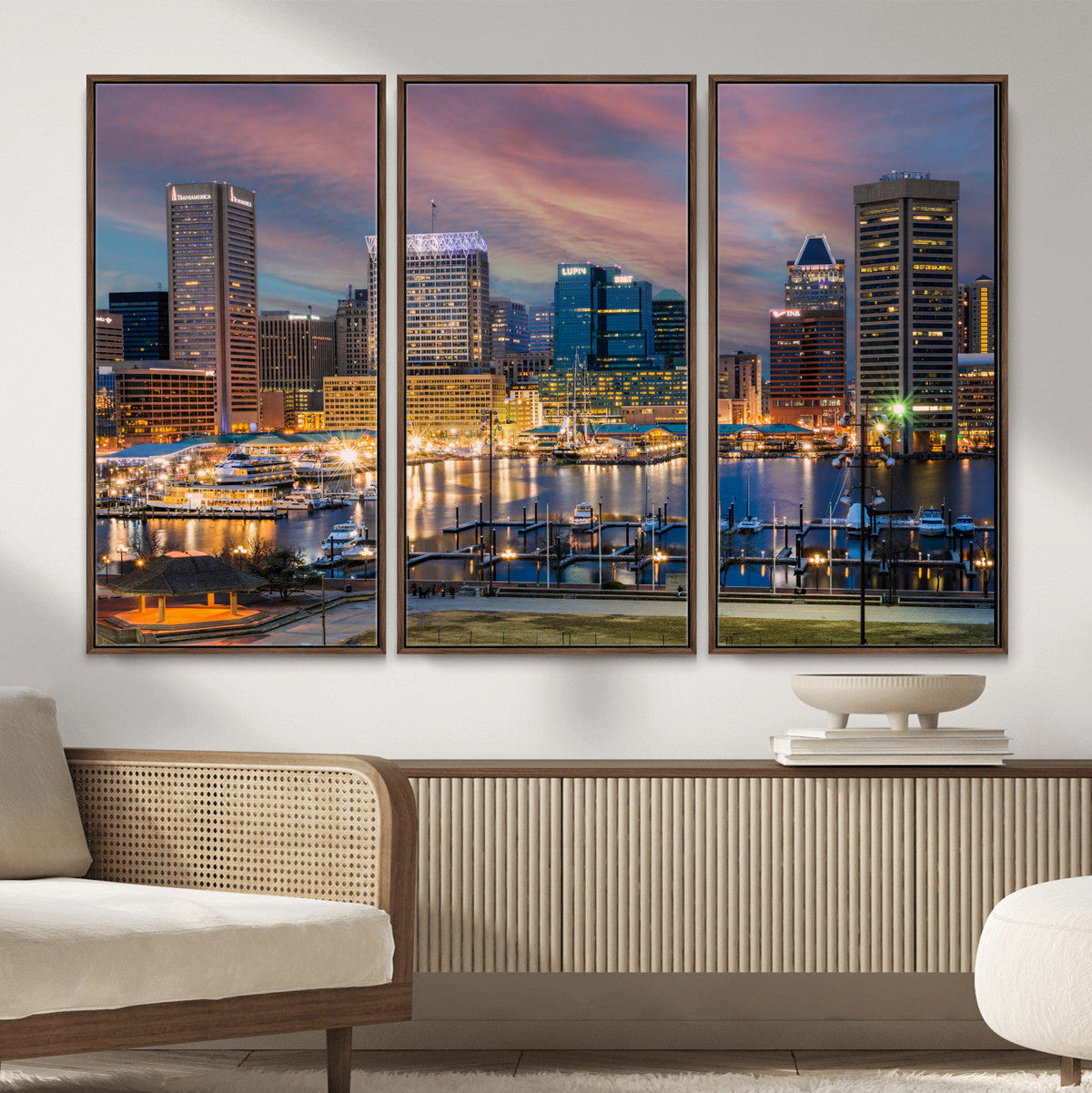 Baltimore Skyline Wall Art Canvas Print, Baltimore Downtown Night Cityscape