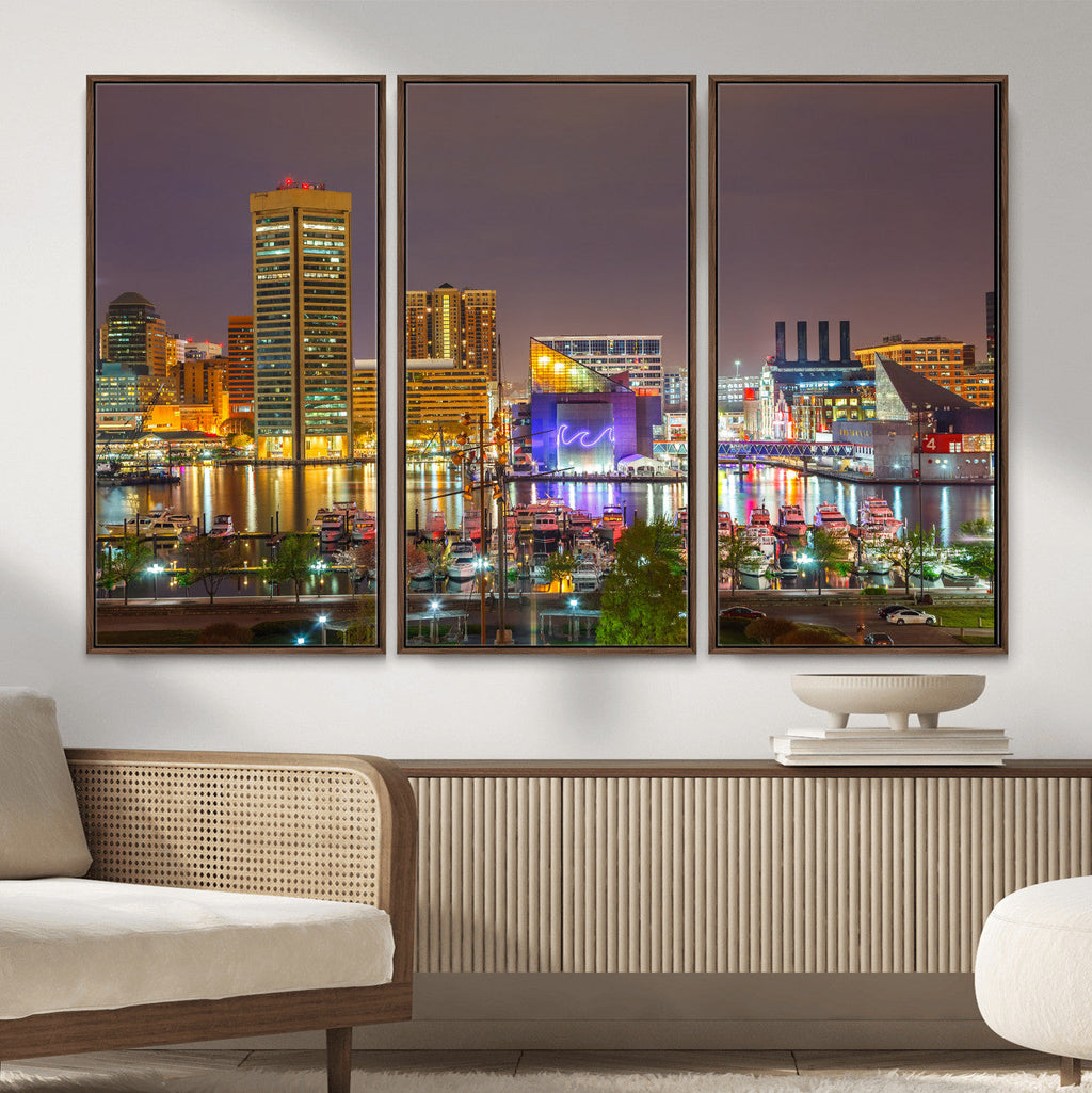 Baltimore Skyline Wall Art Canvas Print, Baltimore Downtown Night Cityscape