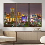 Baltimore Skyline Wall Art Canvas Print, Baltimore Downtown Night Cityscape