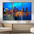 Boston Wall Art Canvas Print, Boston City Downtown Night Cityscape