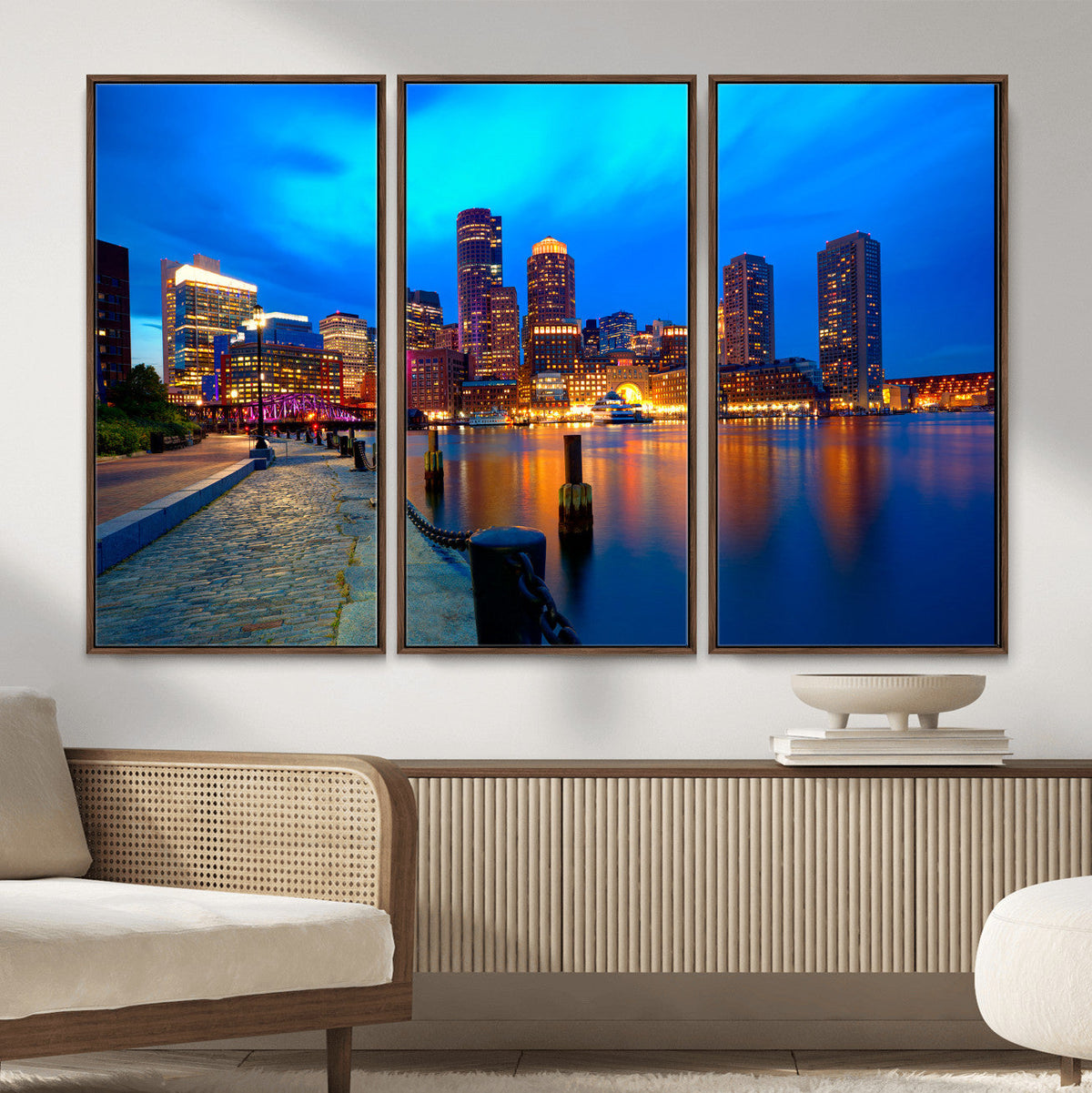 Boston Wall Art Canvas Print, Boston City Downtown Night Cityscape