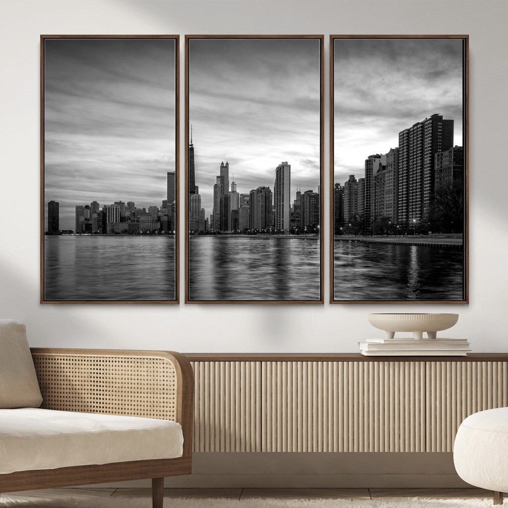 Chicago Wall Art Canvas Print, Chicago City Downtown Night Cityscape