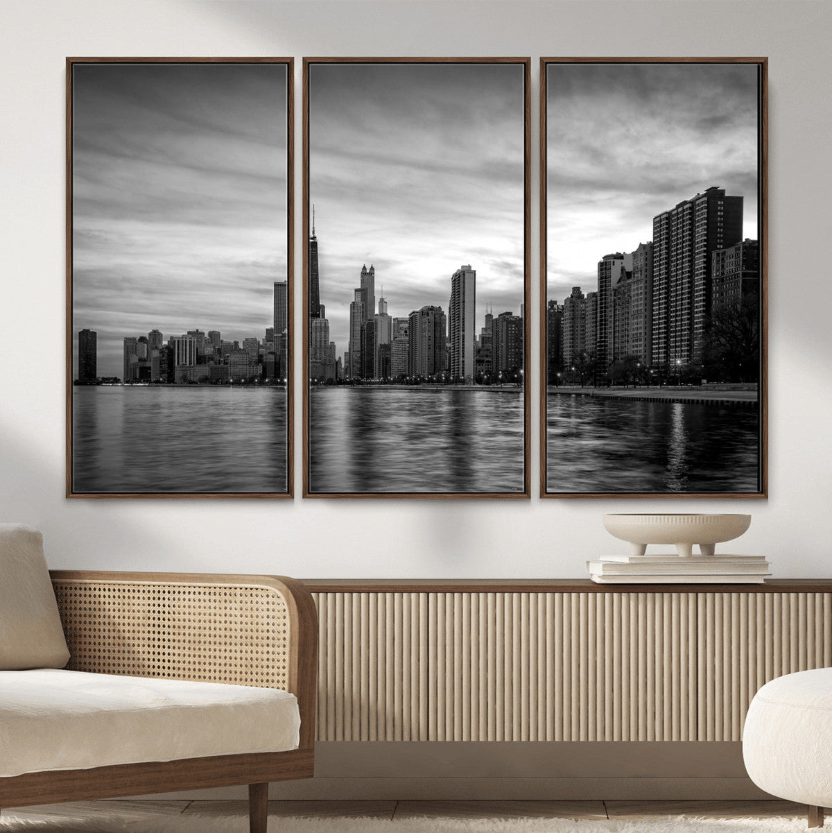 Chicago Wall Art Canvas Print, Chicago City Downtown Night Cityscape