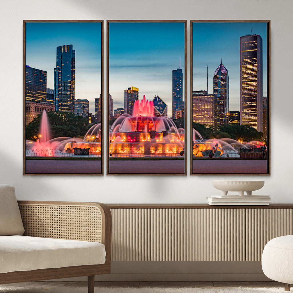 Chicago Wall Art Canvas Print - Chicago City Downtown Night Cityscape