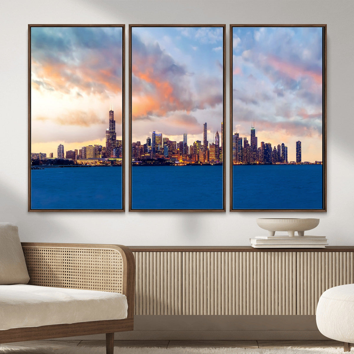 Chicago Wall Art Canvas Print - Chicago City Downtown Night Cityscape