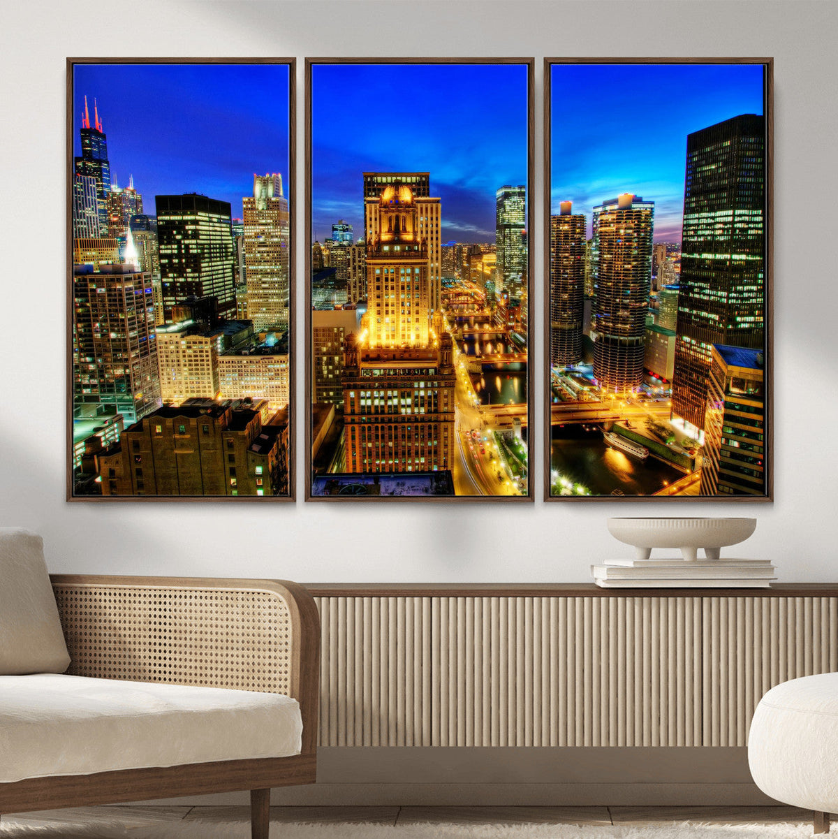 Chicago Wall Art Canvas Print - Chicago City Downtown Night Cityscape