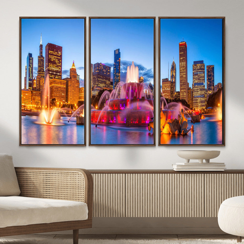 Chicago Wall Art Canvas Print, Chicago City Downtown Night Cityscape
