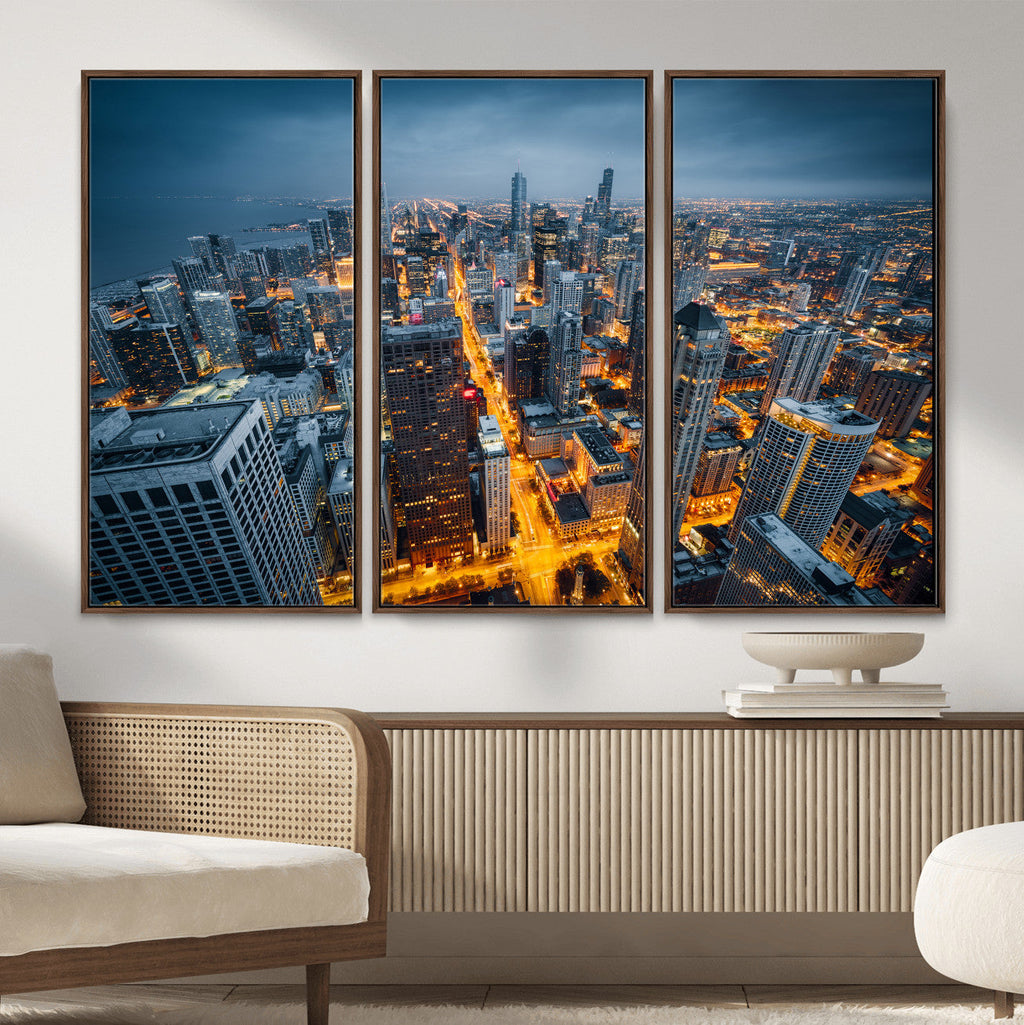 Chicago Wall Art Canvas Print - Chicago City Downtown Night Cityscape