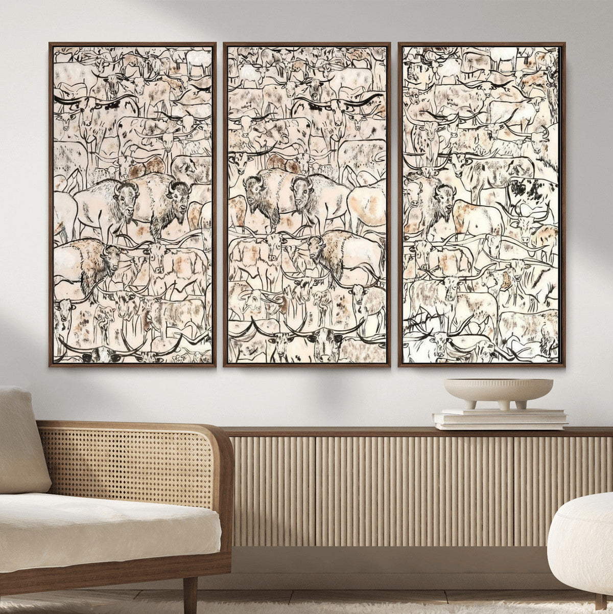 Abstract Bison Wall Art Canvas Print, Abstract Animal Art for Cabin Decor