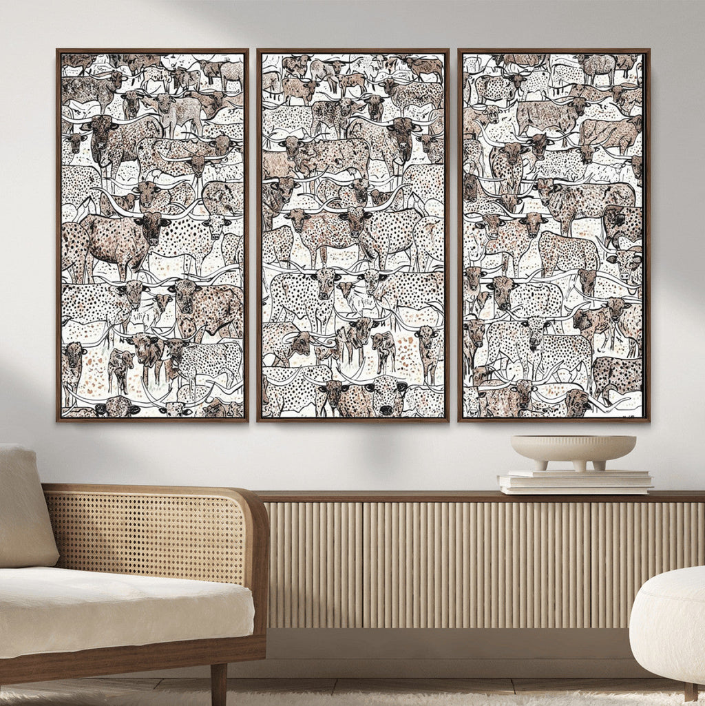 Abstract Texas Cow Wall Art Canvas Print, Farm Longhorn Art for Cabin Decor