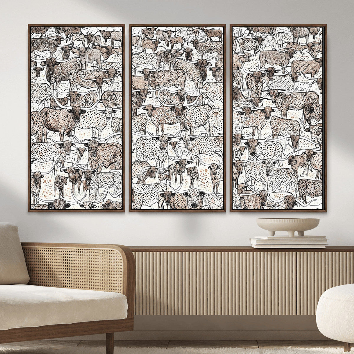 Abstract Texas Cow Wall Art Canvas Print, Farm Longhorn Art for Cabin Decor