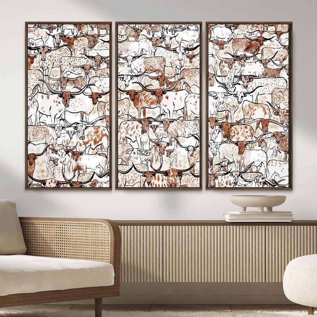 Abstract Longhorn Herd Wall Art Canvas Print