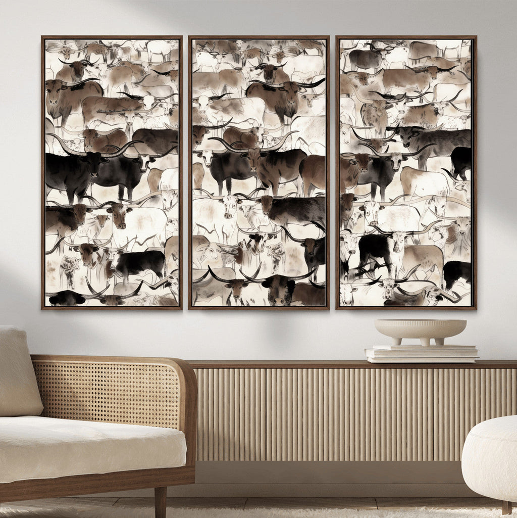 Abstract Texas Longhorn Print, Longhorn Herd Print