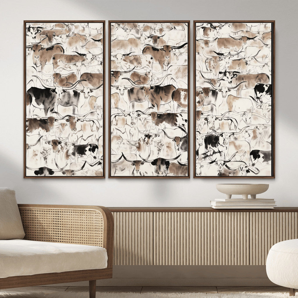 Abstract Texas Cow Canvas Print for Cabin and Western Home Decor