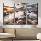 Rocky Coast Ocean Sunset Wall Art Canvas Print, Dramatic Seascape Nature Decor