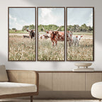 Texas Longhorn Cattle Wall Art Canvas Print, Western Ranch Landscape Decor