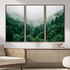 Misty Pine Forest Wall Art Canvas Print, Foggy Evergreen Landscape