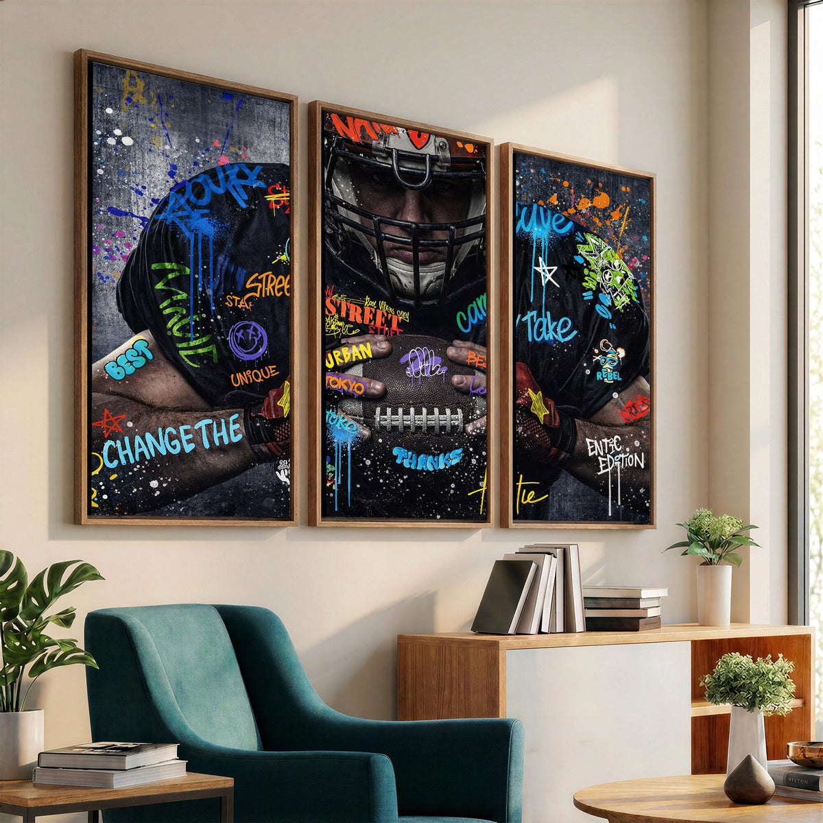 Graffiti American Football Player Street Art Wall Art Canvas Print