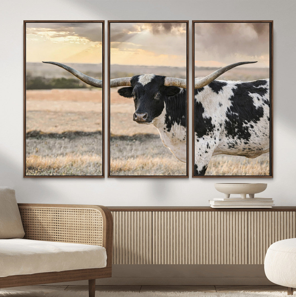 Texas Longhorn Bull Rustic Wall Art Canvas Print