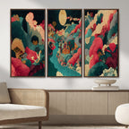 Colorful Japanese Landscape Print: Maximalist Panoramic Wall Art