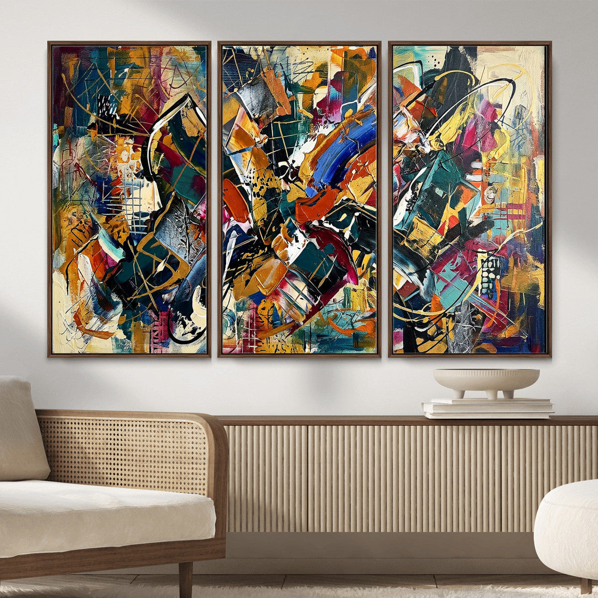 Geometric Abstract Wall Art Canvas Print, Orange Blue