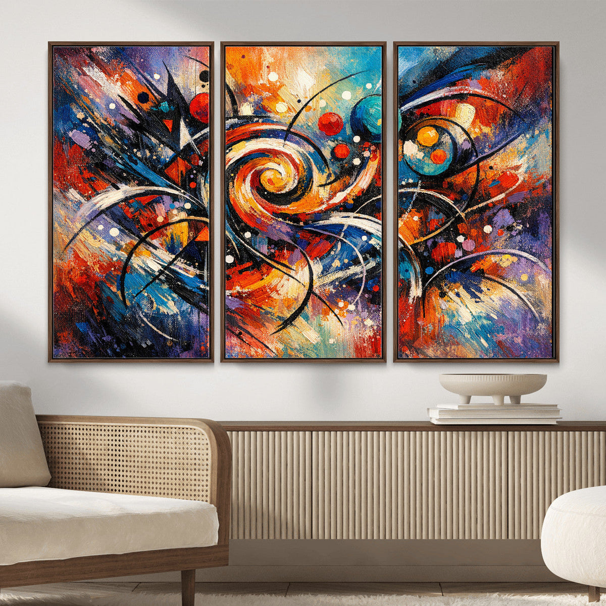 Geometric Abstract Wall Art Canvas Print, Orange Blue