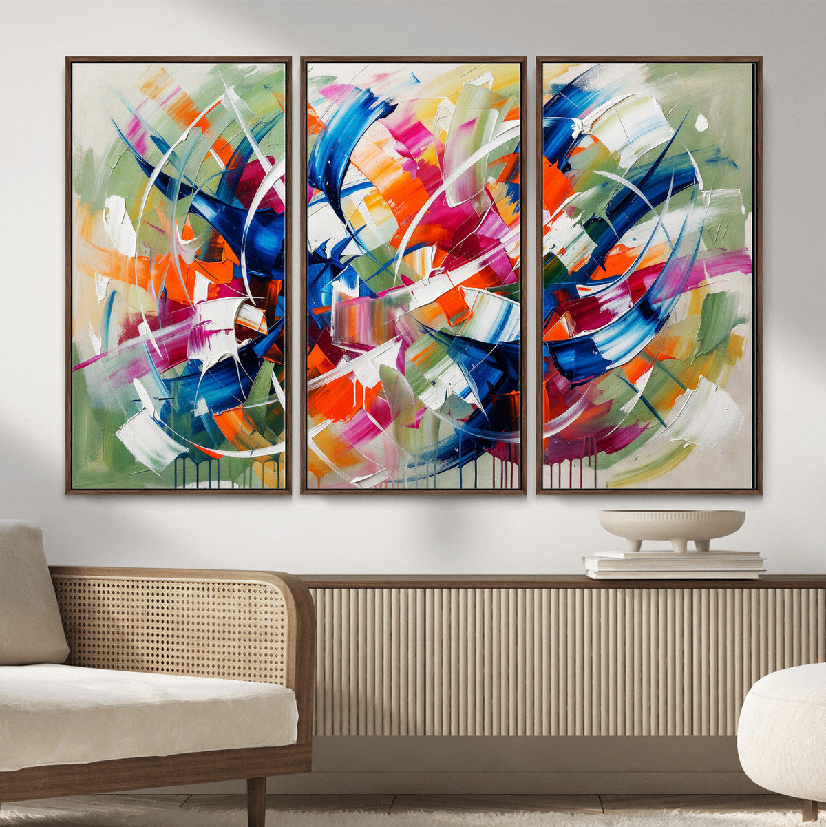 Geometric Abstract Wall Art Canvas Print, Orange Blue