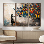 Banksy Graffiti Butterfly Girl Wall Art Canvas Print, Framed