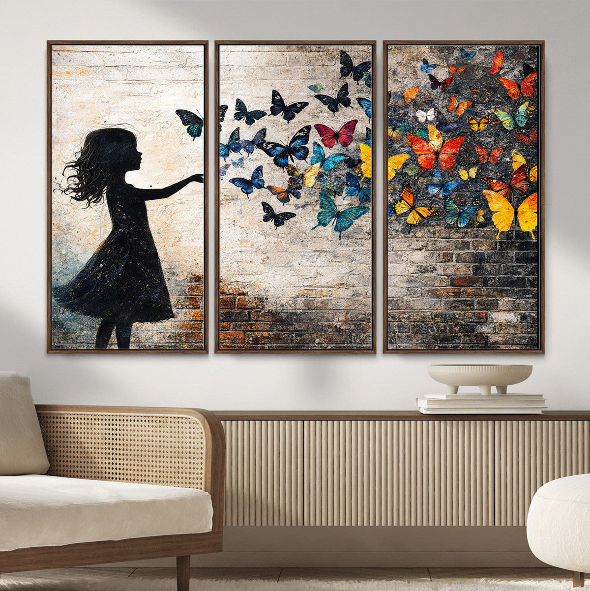 Banksy Butterfly Girl Wall Art Canvas Print, Framed Street Art