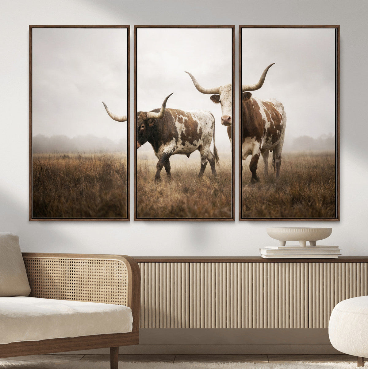 Texas Longhorn Canvas Wall Art Western Bull Desert, Rustic Farmhouse Wall Decor