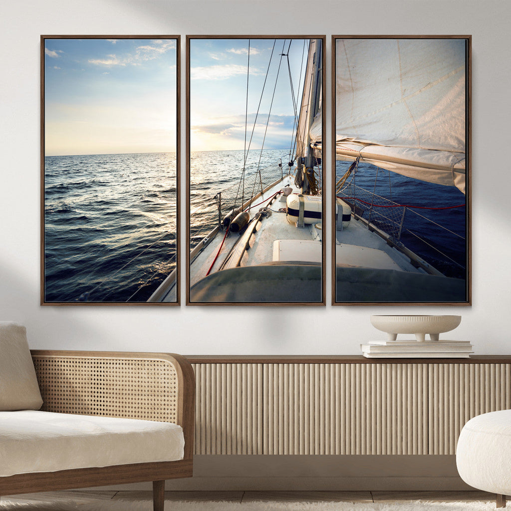 Sailboat Wall Art Canvas Print, Ocean Sunset Sailing Framed Artwork