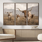 Rustic Texas Longhorn Cow Canvas Wall Art Print, Farm Animal Photography