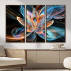 Fractal Lotus Canvas Wall Art, Blue Orange Glowing Flower Abstract Print