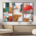 Blue Teal Abstract Canvas Wall Art, Modern Brushstroke Style Print, Navy Orange Contemporary Decor
