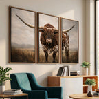 Texas Longhorn Wall Art Canvas Print | Brown Horned Bull Rustic Western Decor