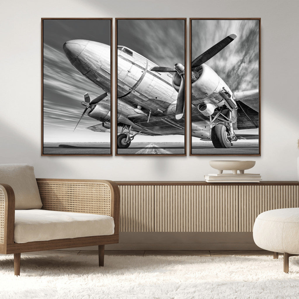 Vintage Airplane on Runway Canvas Print