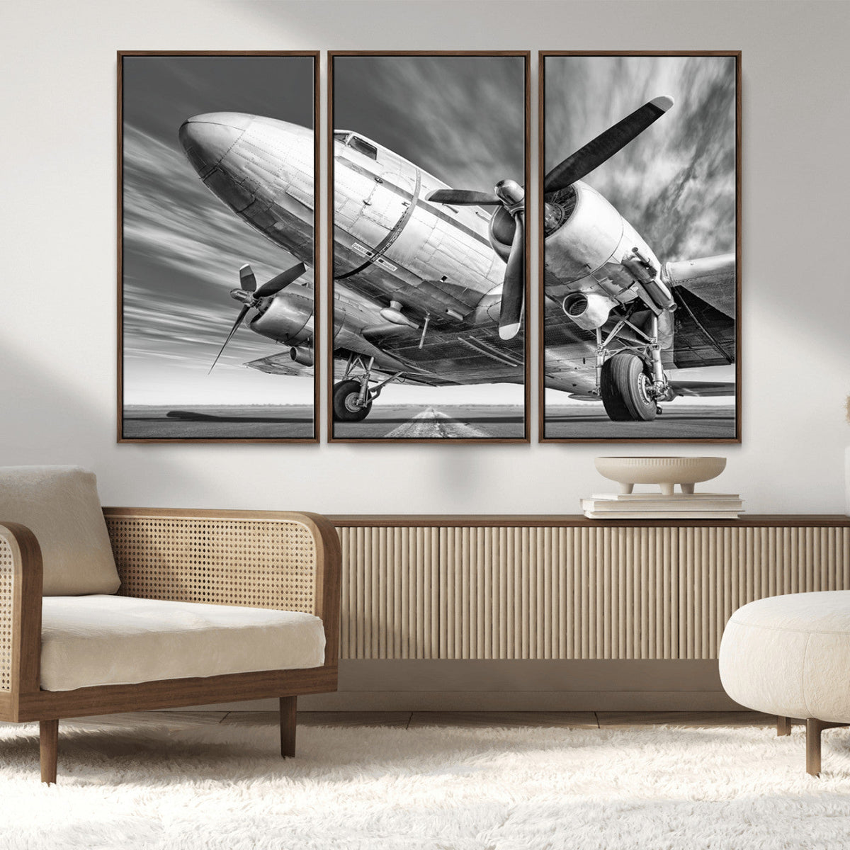 Vintage Airplane on Runway Canvas Print