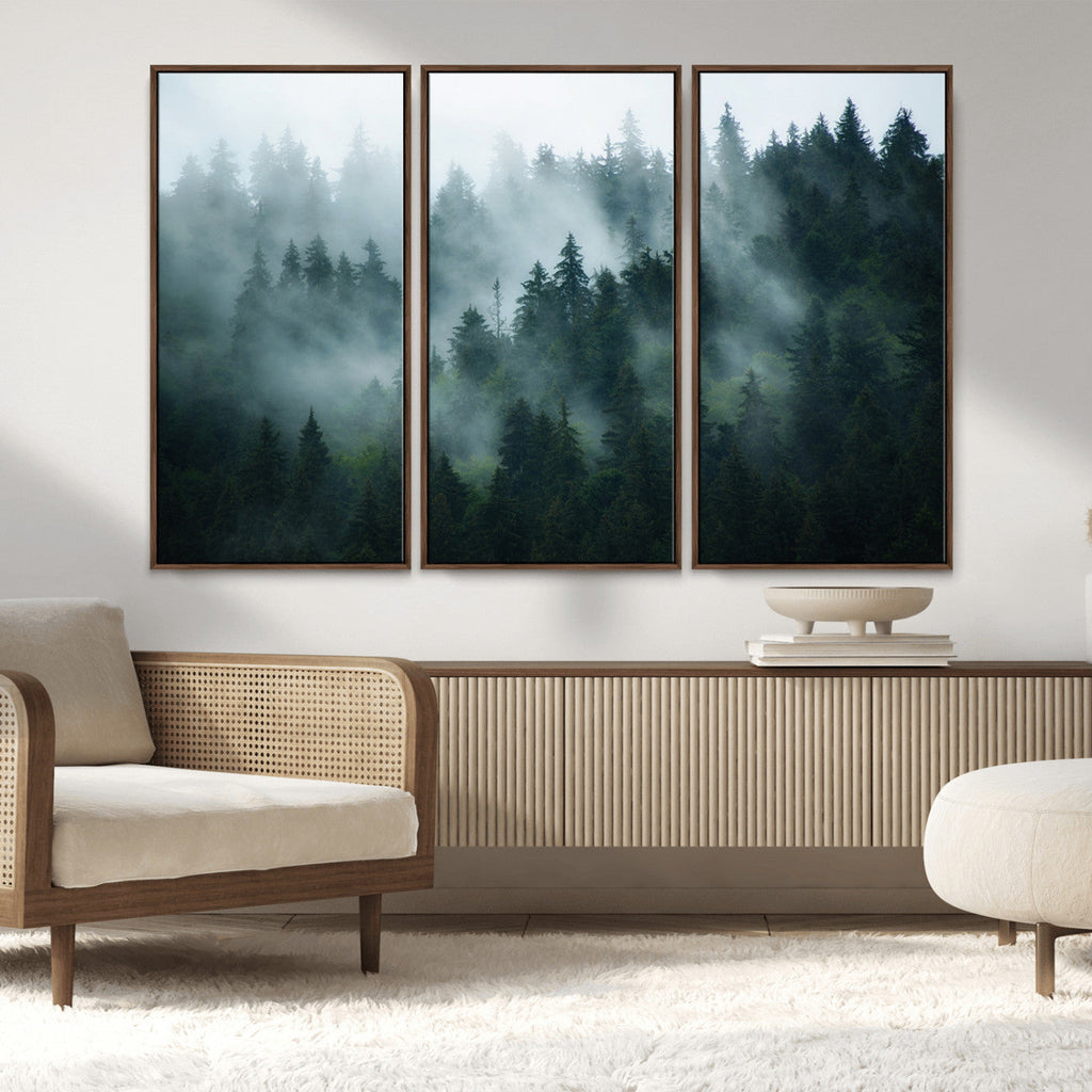 Misty Forest Wall Art | Serene Green Landscape Canvas Print