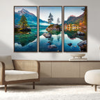 Crystal Clear Lake Wall Art | Mountains Wall Art Canvas | 3 Panel Landscape