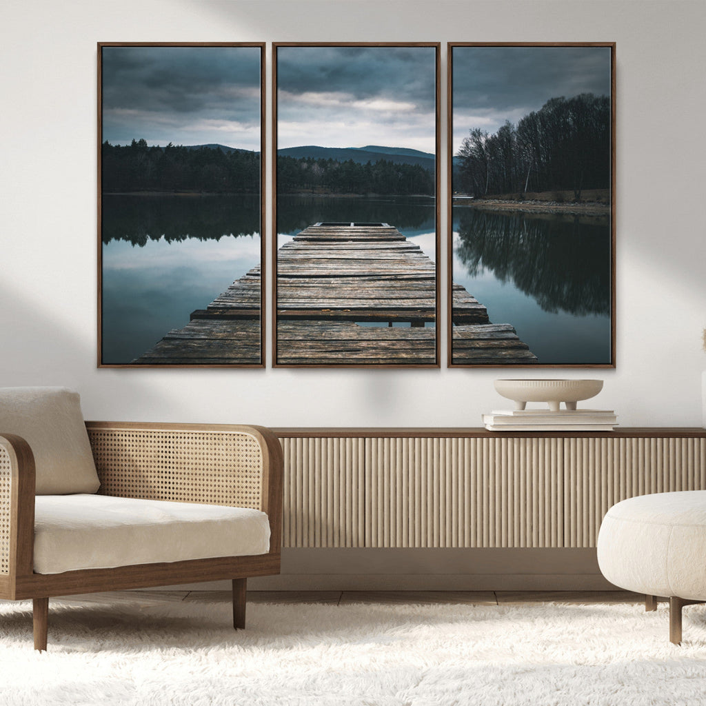 Wooden Bridge Near Lake Wall Art Canvas Print