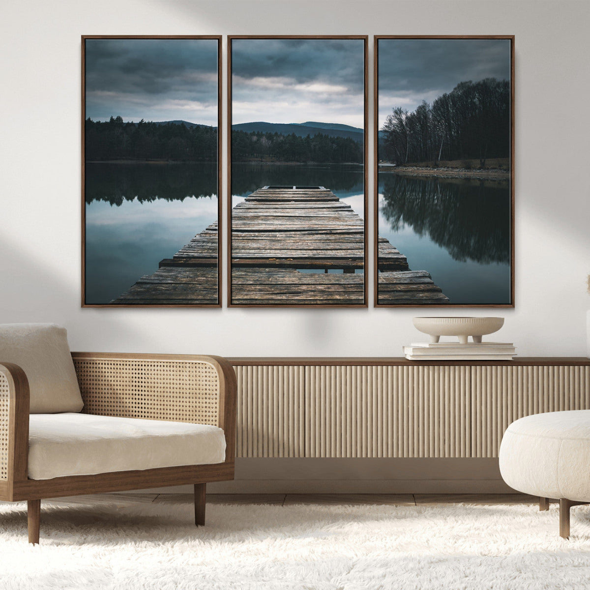 Wooden Bridge Near Lake Wall Art Canvas Print