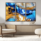 Blue Orange Marble Fluid Effect Canvas Wall Art Print