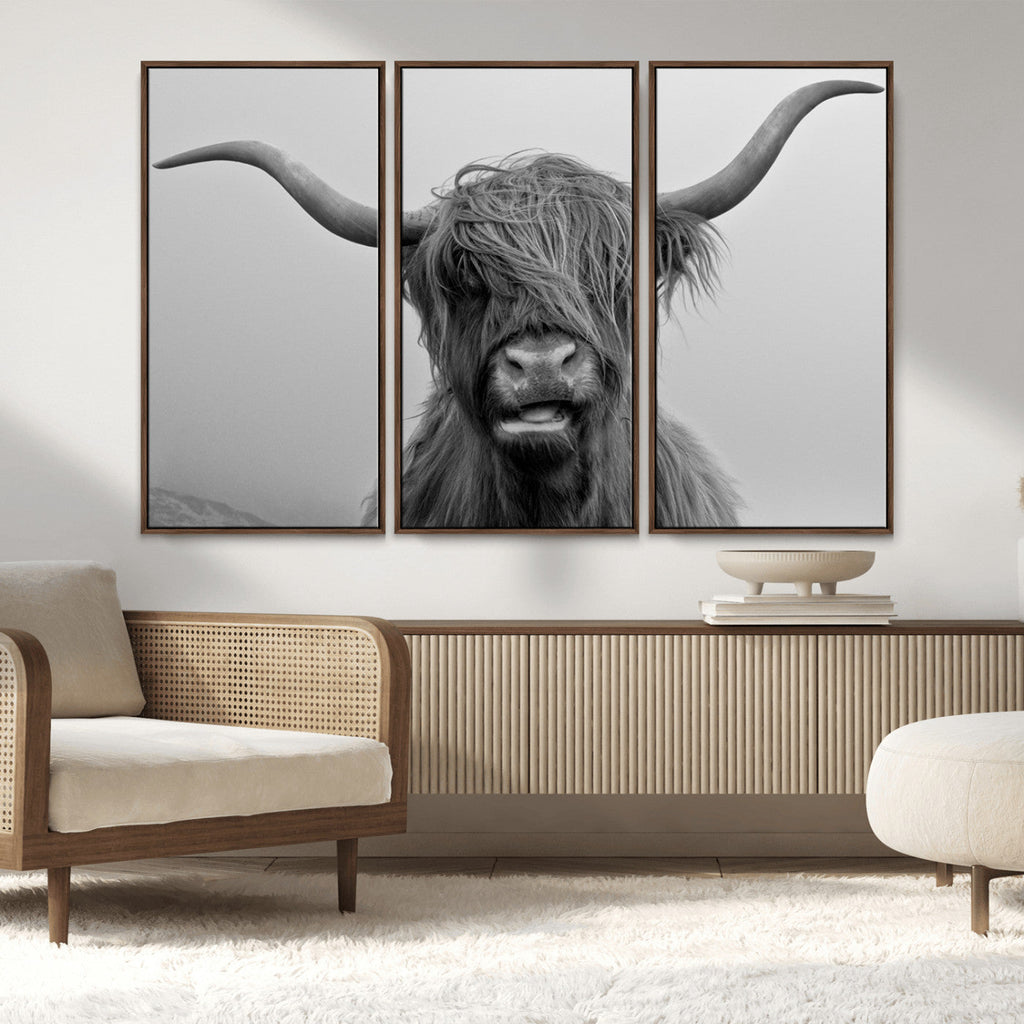 Texas Cow Wall Art Canvas, Texas Longhorn Cattle Canvas Print