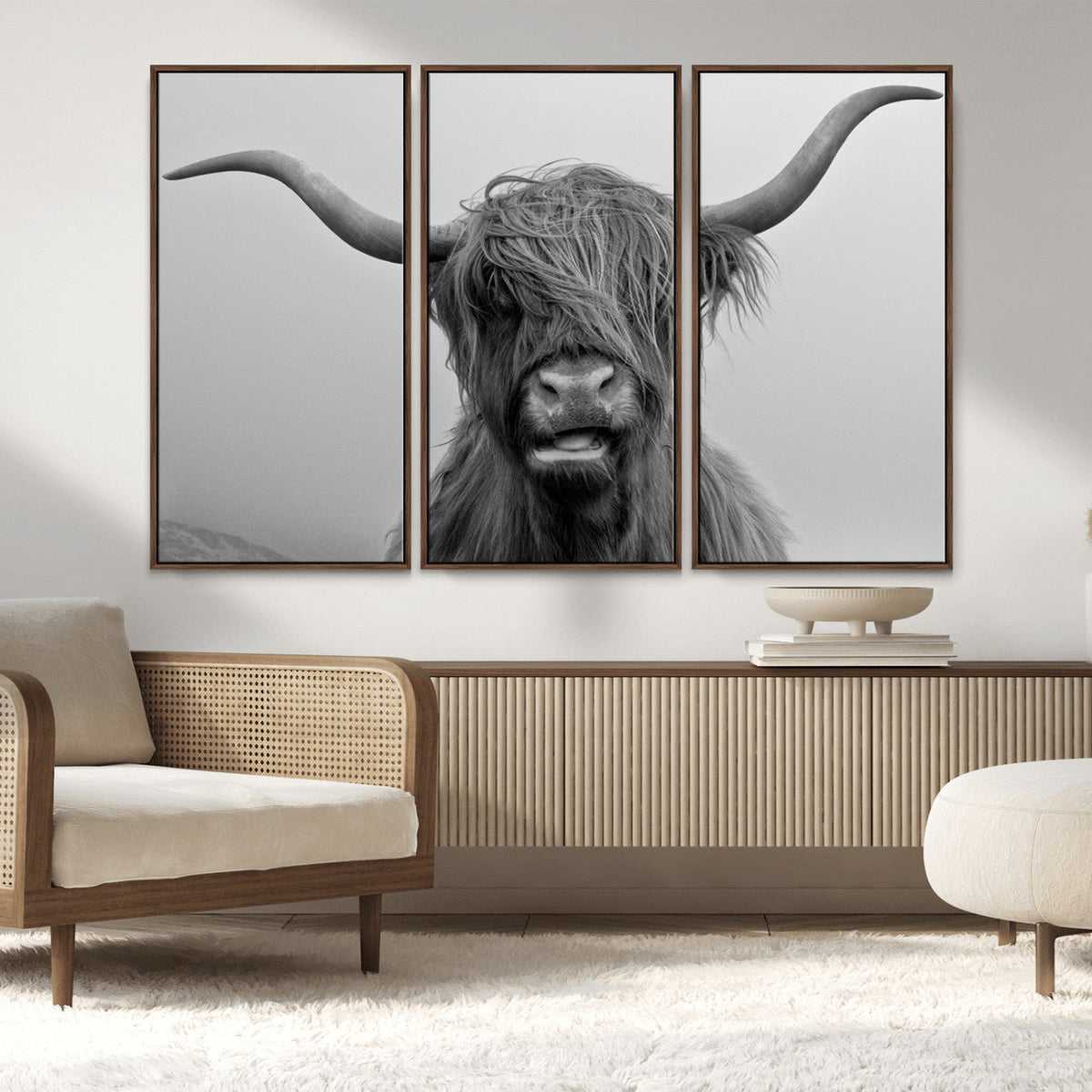 Texas Cow Wall Art Canvas, Texas Longhorn Cattle Canvas Print