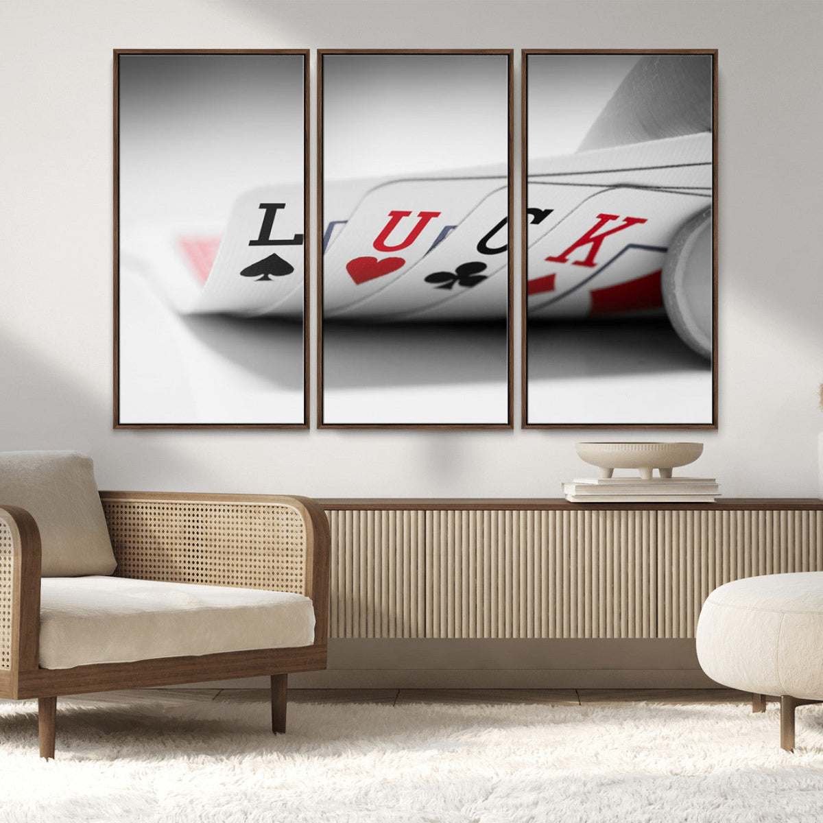 Framed Lucky Poker Cards Canvas | Modern Triptych Wall Art for Game Rooms