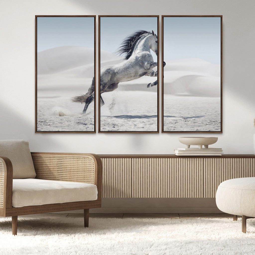 Prancing Horse Desert Large Wall Art Canvas Print, Majestic Horse Animal Artwork