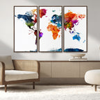Bold Colorful World Map Canvas Print | Detailed Map of the World Wall Art